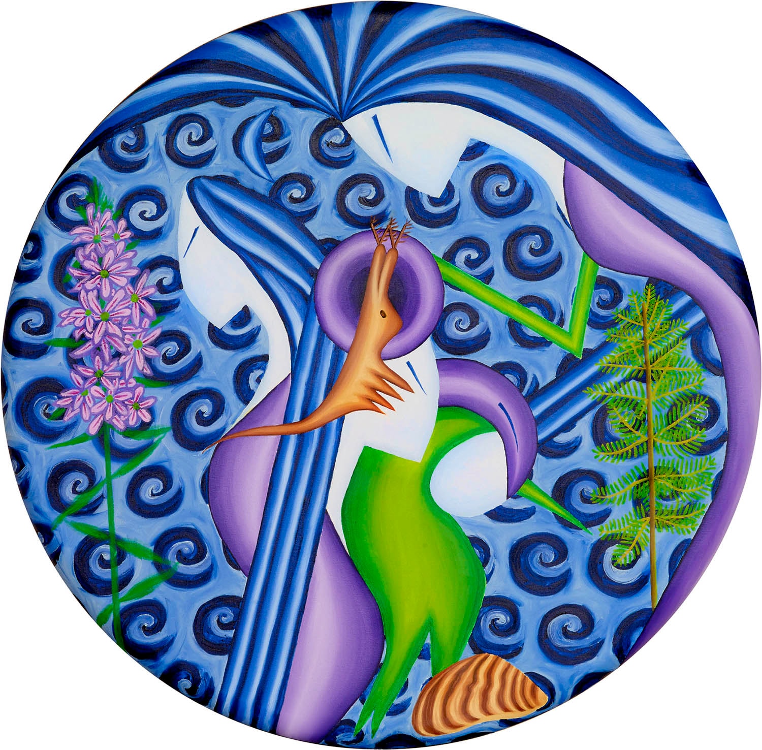 Invasive Species Takeover, a circular painting from the Biological Domains installation
